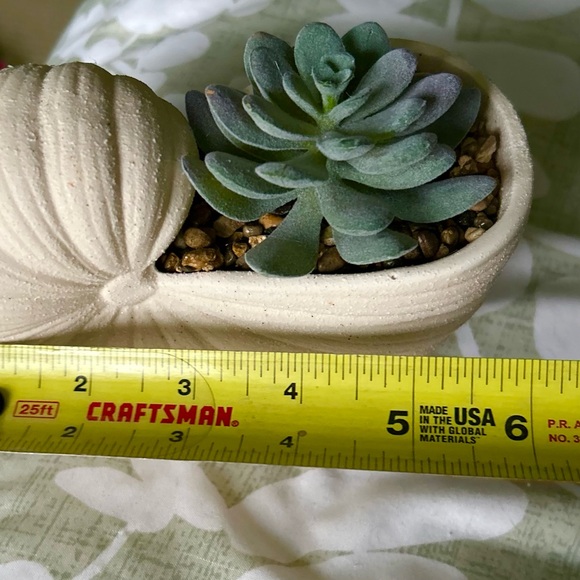 Rustic Nautical Pottery Spiral Structure Seashell Faux Succulent Planter Art - Picture 9 of 10